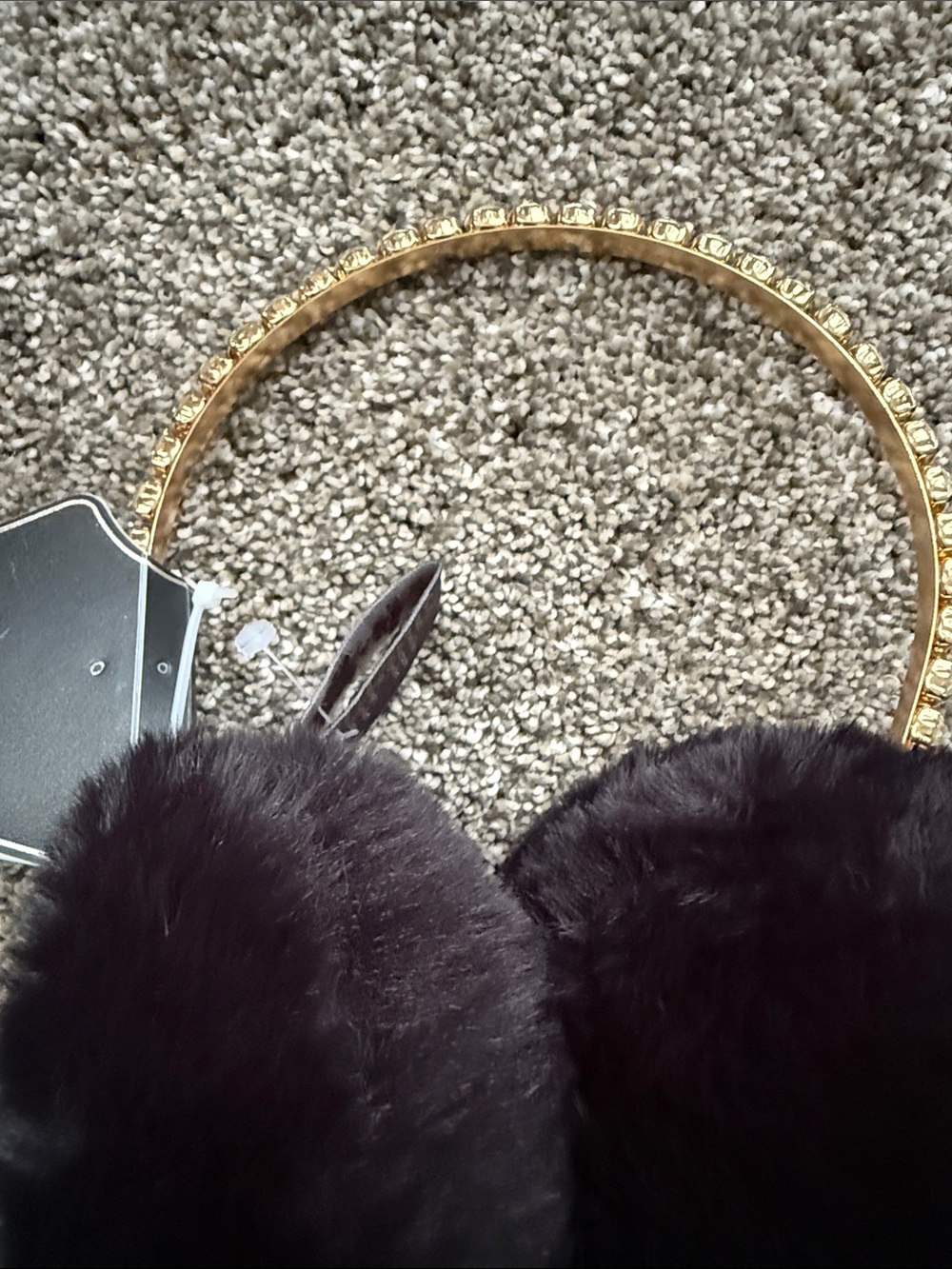 Vince Camuto Gold Crystal Headband with Black Faux Fur Earmuffs - Picture 4 of 14